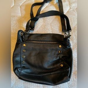 Hammitt black leather shoulder/crossbody with gunmetal hardware